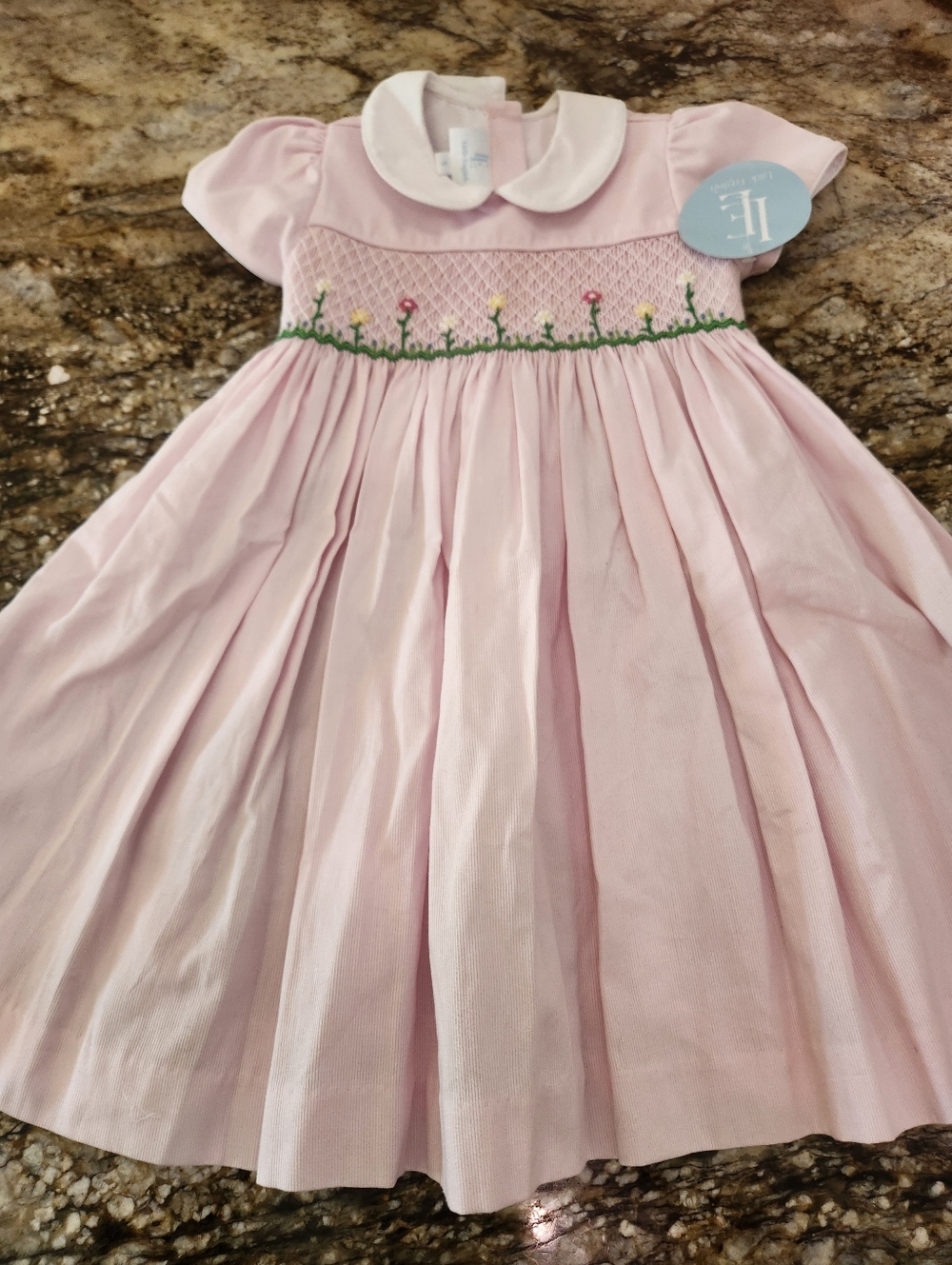 Little English Pink Smocked Peter Pan Collar Dress with Floral Trim